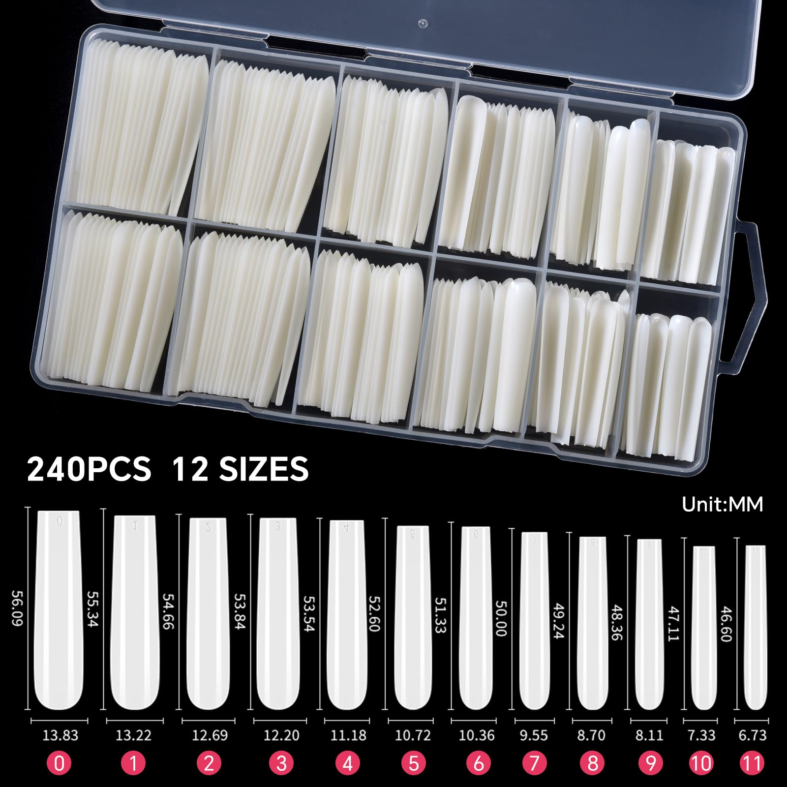 KADS 3XL Extra Long Nail Tips Fake Nails Tips Clear Nature for Acrylic Nails Full Half Cover Flat Tapered Square Nail Tips (5) - Image 4