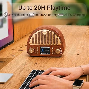 Vintage FM Radio with Bluetooth & NOAA Weather Alerts & Alarm Clock