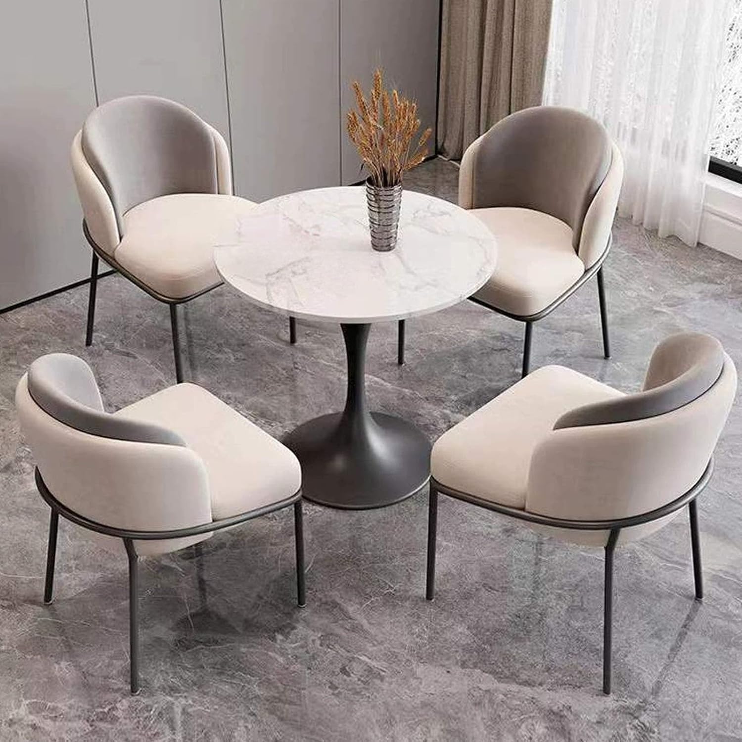 Office Table and Chair Set, Office Reception Round Table and Chair Set, Round Negotiation Reception Tables with 4 PU Chairs, for Breakfast Nook Living Room Small Space
