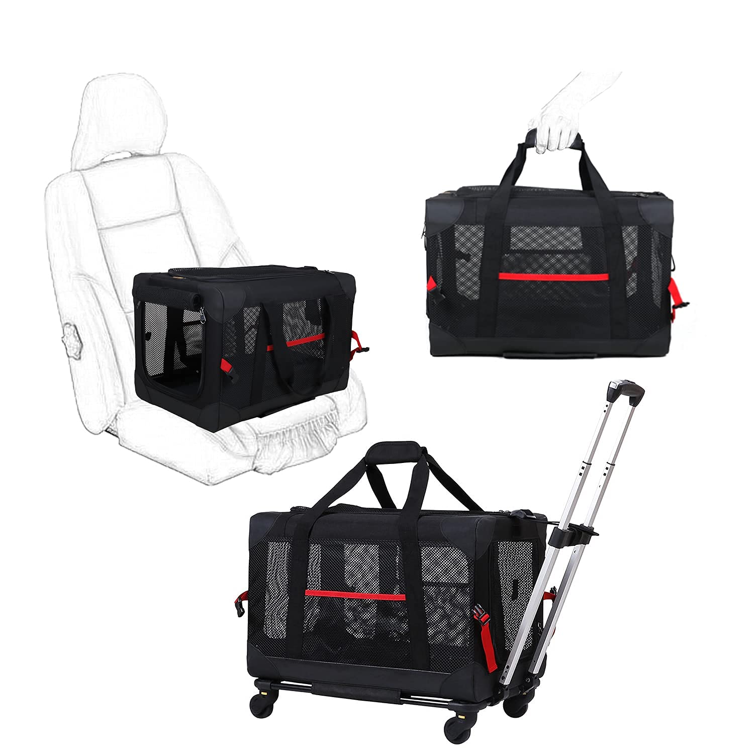 GJEASE Pet Carrier with Wheels(Large SpaceNot Airline Approved), Pet
