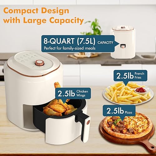 Miniatura 2 de Yangming Freidora de aire, 8 cuartos de galón, 10 ajustes preestablecidos de pantalla táctil que crujen, asan, recalientan y deshidratan, para