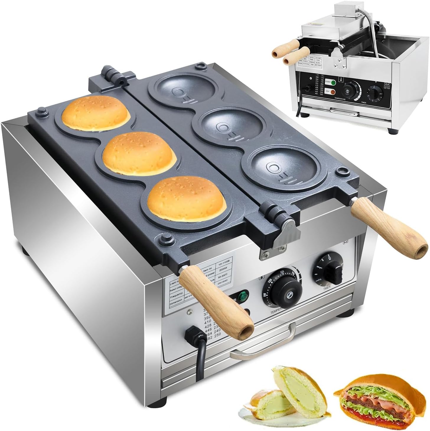 Electric Burr Waffle Maker & Ice Cream Sandwich Press, Non-Stick Aluminum, Adjustable 50-300°C Temp Control, Durable Stainless Steel Body, Perfect for Delicious Treats