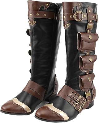 Medieval Pirate Boots Men Women Renaissance High Boots Steampunk Costume Leather Cosplay Footwear for Halloween
