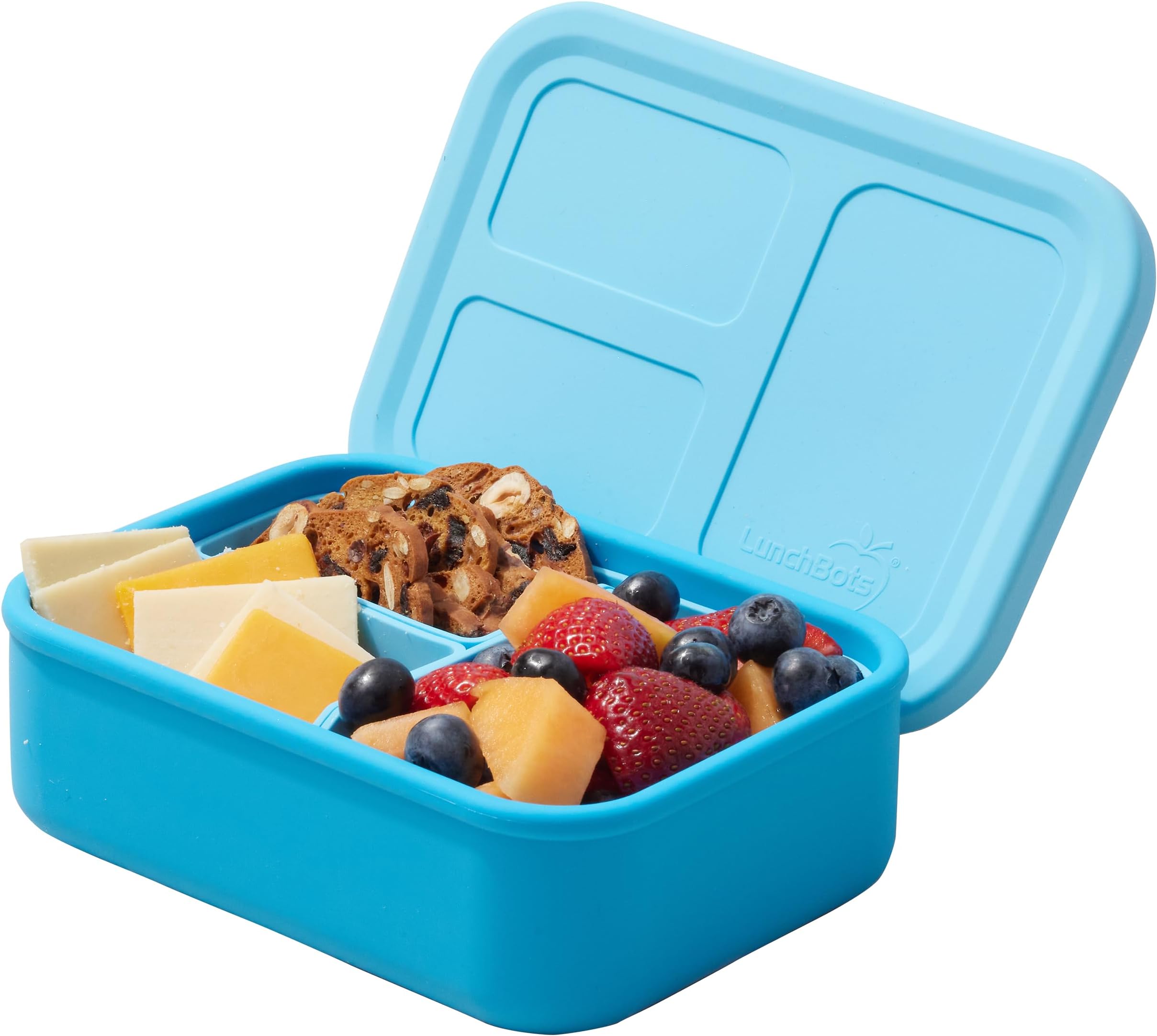 LunchBots Build -a- Bento Lunch Box, Silicone Bento Box for Kids, Multi-Compartment Lunch Container, Oven & Dishwasher Safe, BPA Free, 28 oz - Light Blue