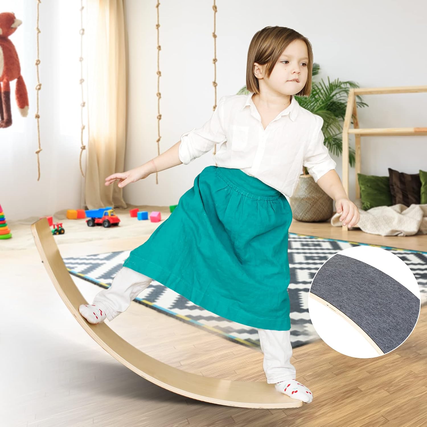 Black Friday - 80% OFF YUSING 35 Inch Wooden Wobble Balance Board, Natural Beech Wood Rocker Board with Felt Layer for Toddlers Kids & Adults, Curvy Rocker Board for Yoga and Indoor & Outdoor Exercise
