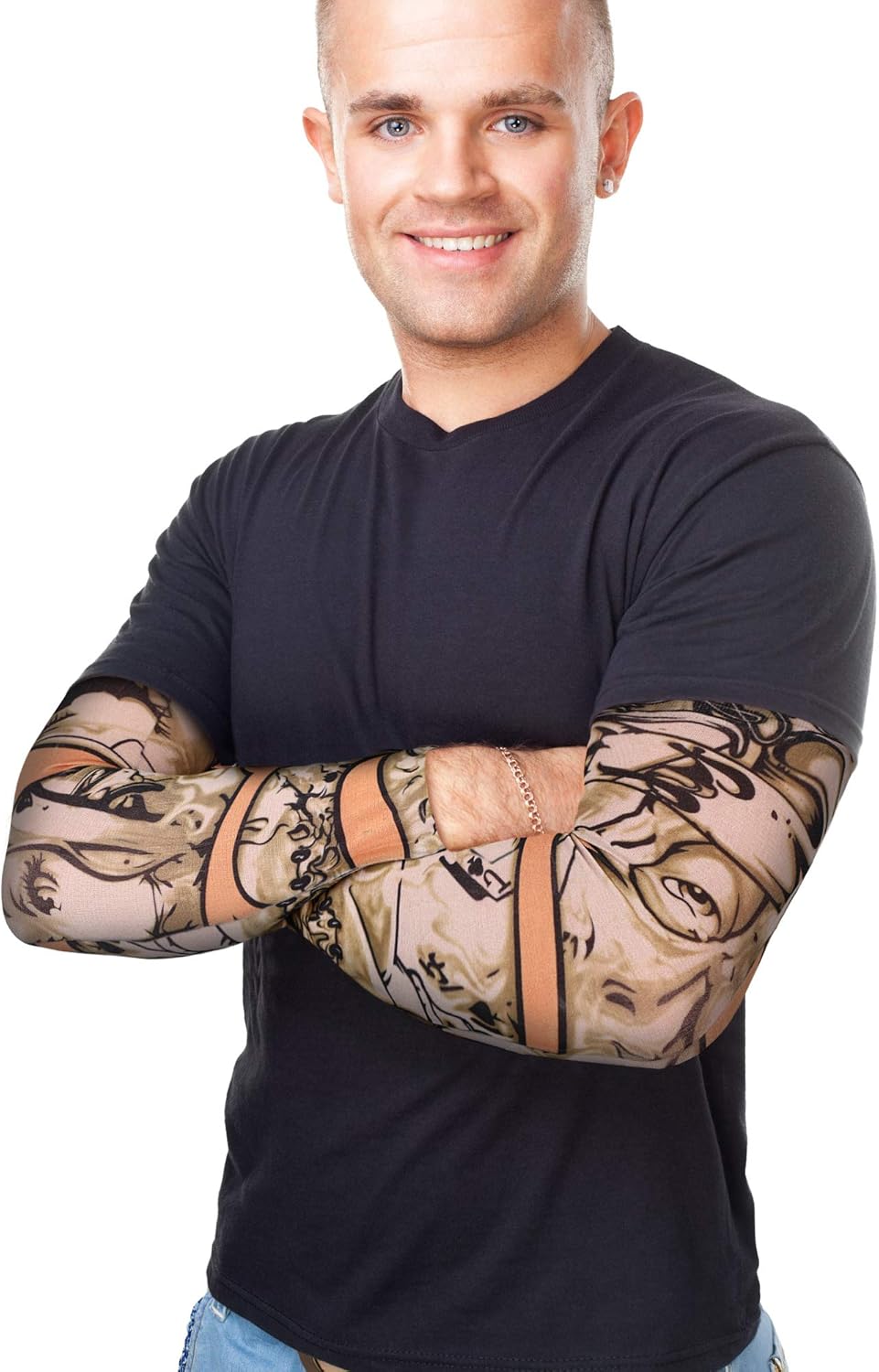 Boao 20 Pcs Temporary Tattoo Sleeve for Men Women UV Sun Protection Sleeves Arm Compression Sleeves for Sport Cycling Fishing