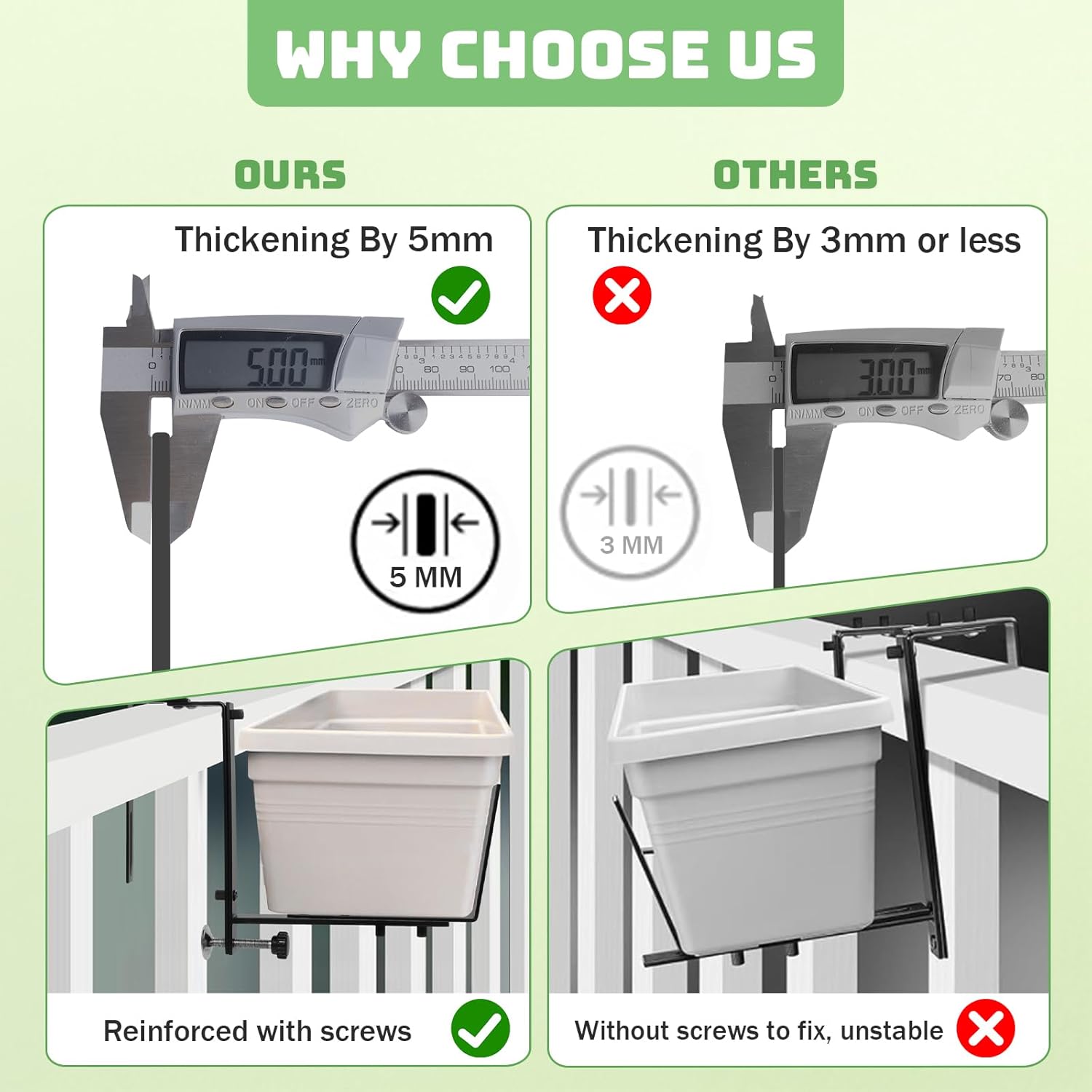 Window Box Brackets, 6 Pack Adjustable Planter Box Brackets, Heavy Duty Iron Flower Box Bracket for Deck Railing with Bottom Support, for Balconies, Fences, and Gardens