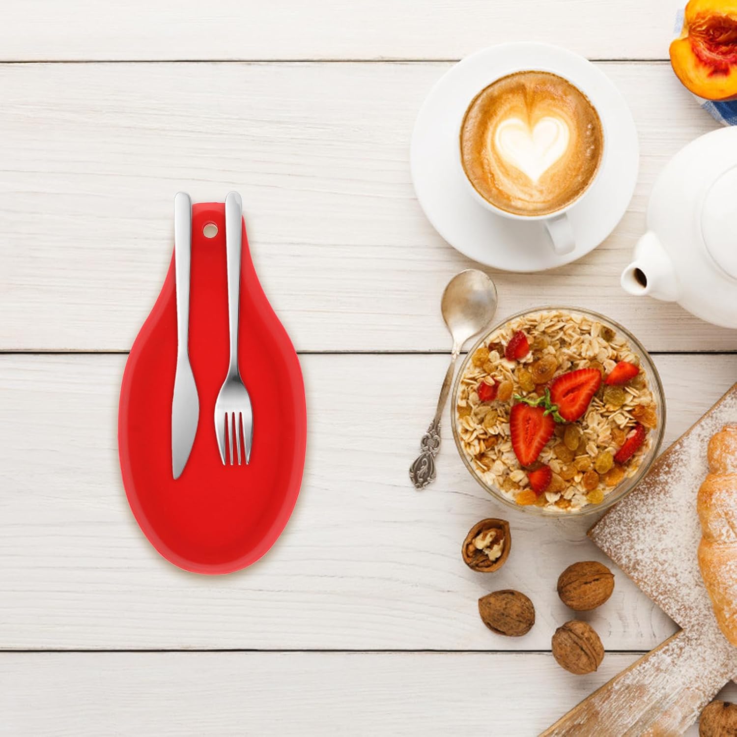 2pcs Silicone Spoon Rest Pads Heat Resistant Stackable Red image 5