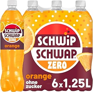 Schwip Schwap Zero Orange Geschmack, Erfrischungsgetränk mit Orangengeschmack in Flaschen, EINWEG (6 x 1.25 l)