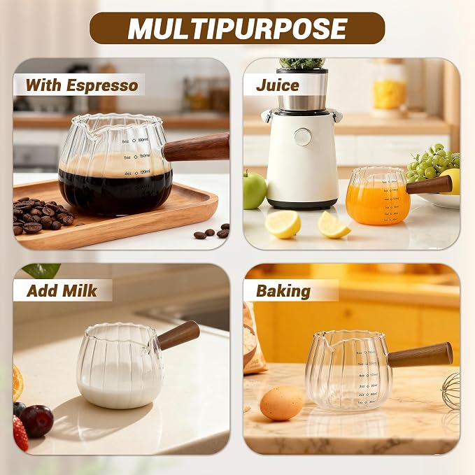 Vaso medidor espresso 6 oz con mango de madera miniatura 7