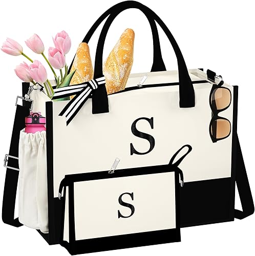 Regalos para el día de la madre para mujeres, bolsa de lona con inicial para mujeres, regalos de cumpleaños personalizados para mamá, amigas,