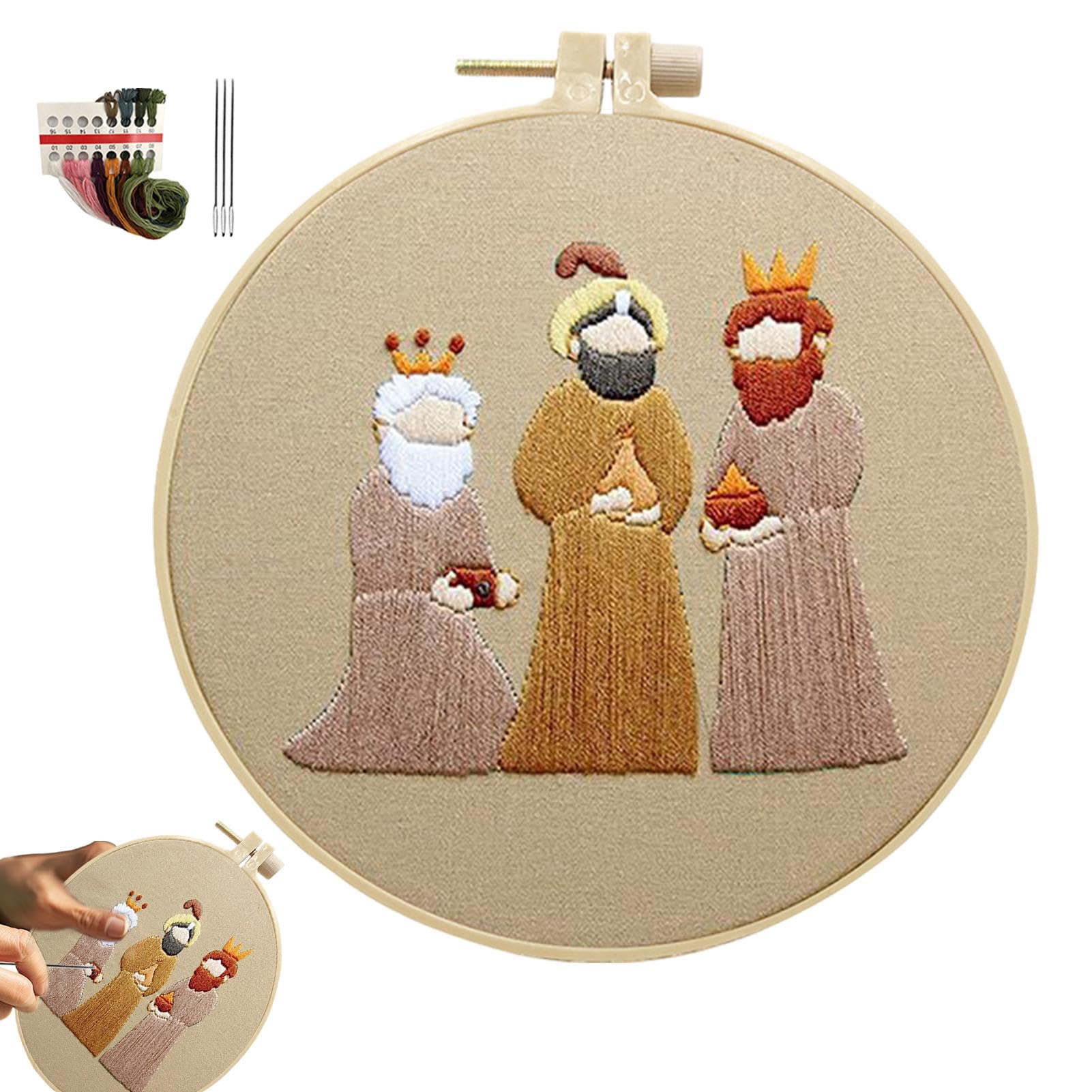 Dmuzsoih Kit da ricamo per presepe,Kit da ricamo per presepe - Set da ricamo per decorazioni | Set da ricamo cristiano per Natività di Natale con motivi di ricamo stampati e istruzioni