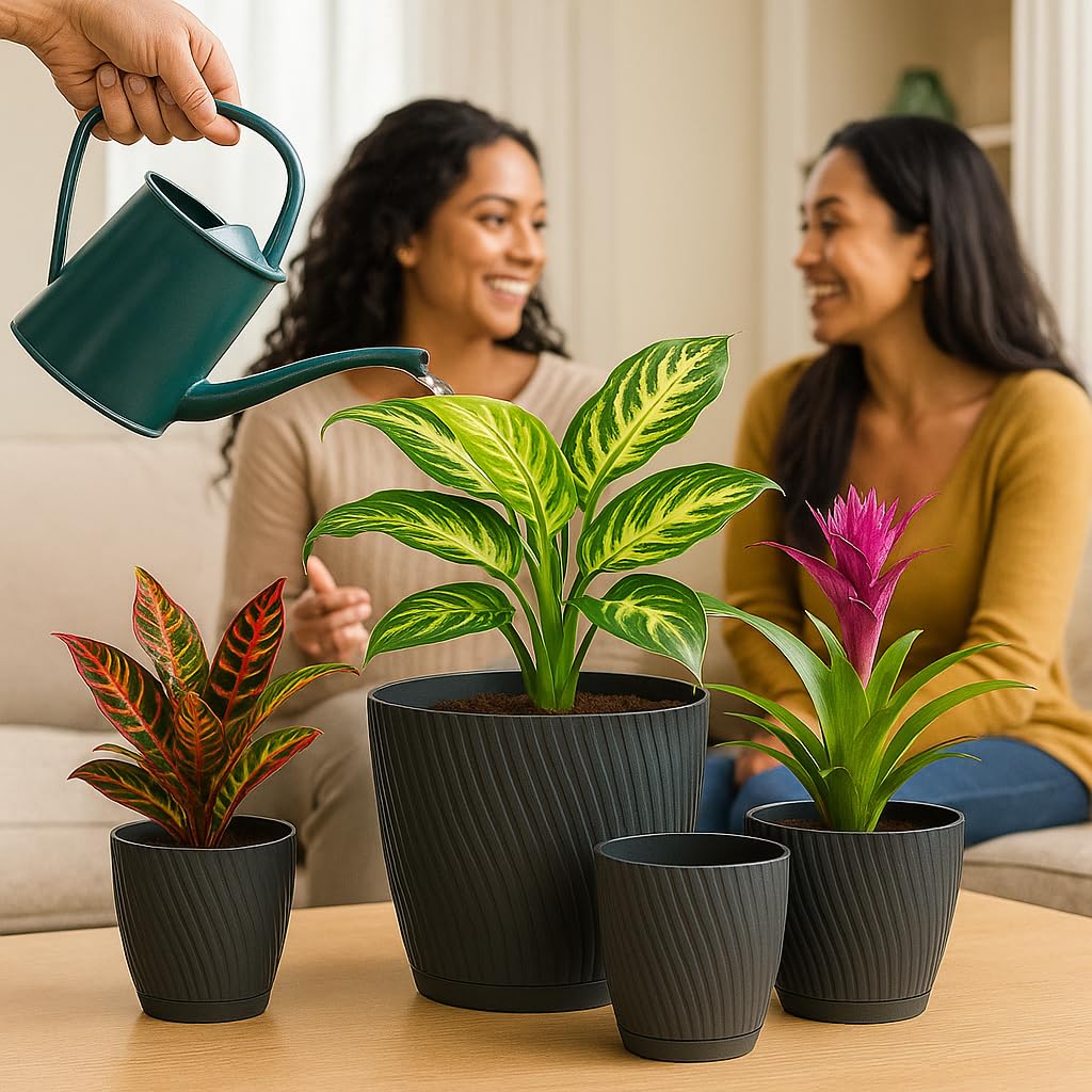 Home Garden Ornaments Plant Pots Indoor, Set of 2 with Drainage & Saucer Swing Indoor Plant Pot - Image 2