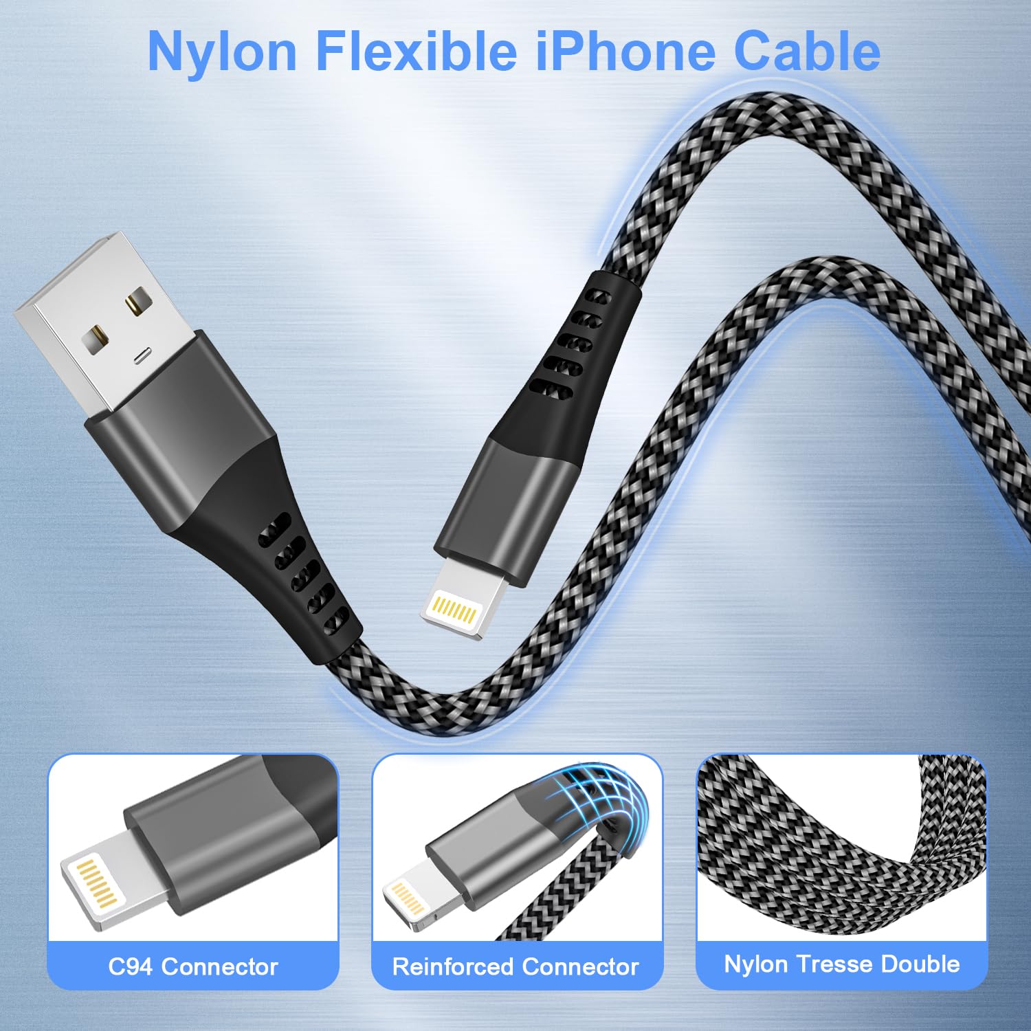 Cavo Lightning Yosou 2m - Caricabatterie Rapido Per IPhone Con Certifica MFi