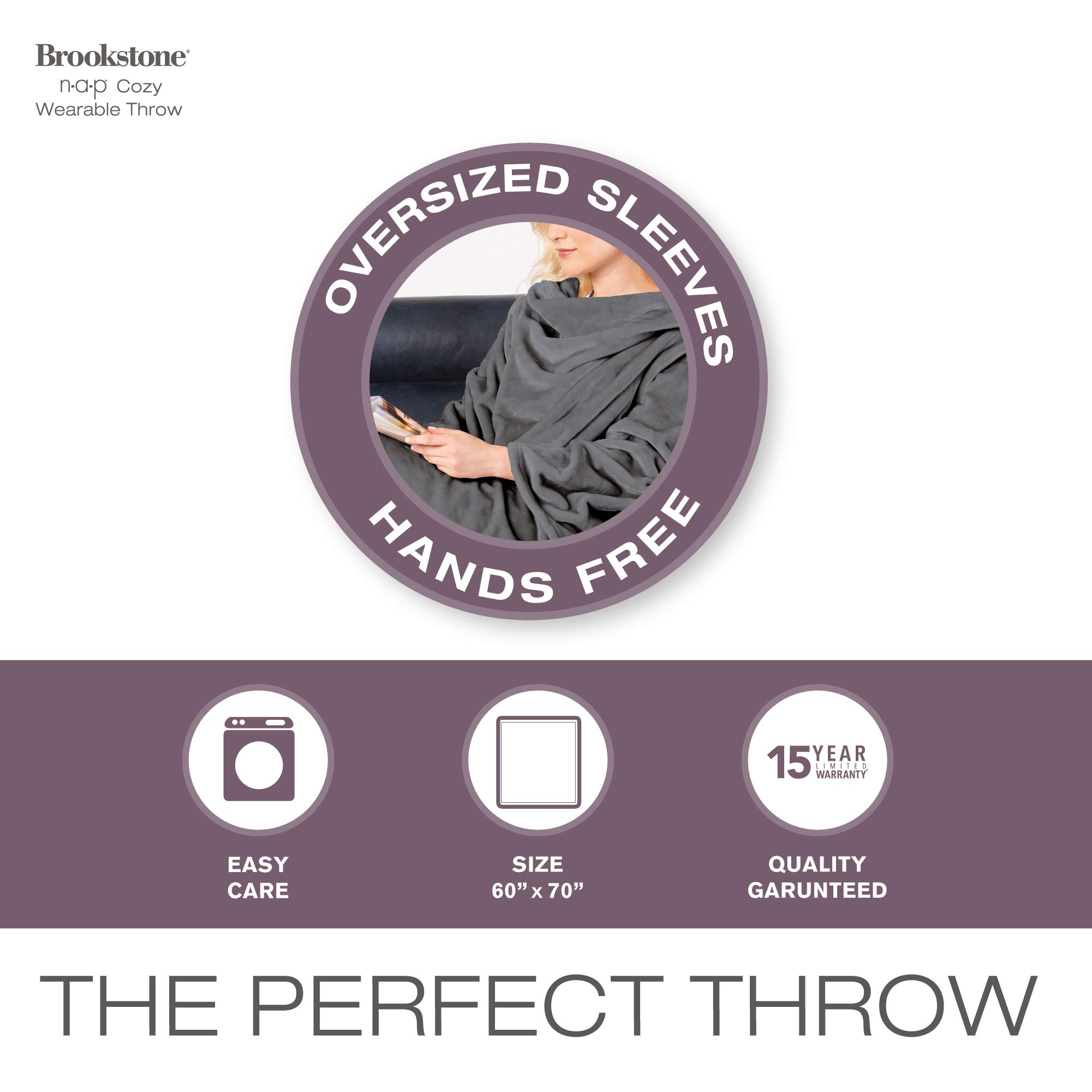 Brookstone NAP Wearable Throw Blanket - Reversible Ultra Soft Polyester  Fabric with Sleeves for Your Arms – The Ultimate Blanket for Warmth and  Mobility - Gray : Amazon.co.uk: Home u0026 Kitchen
