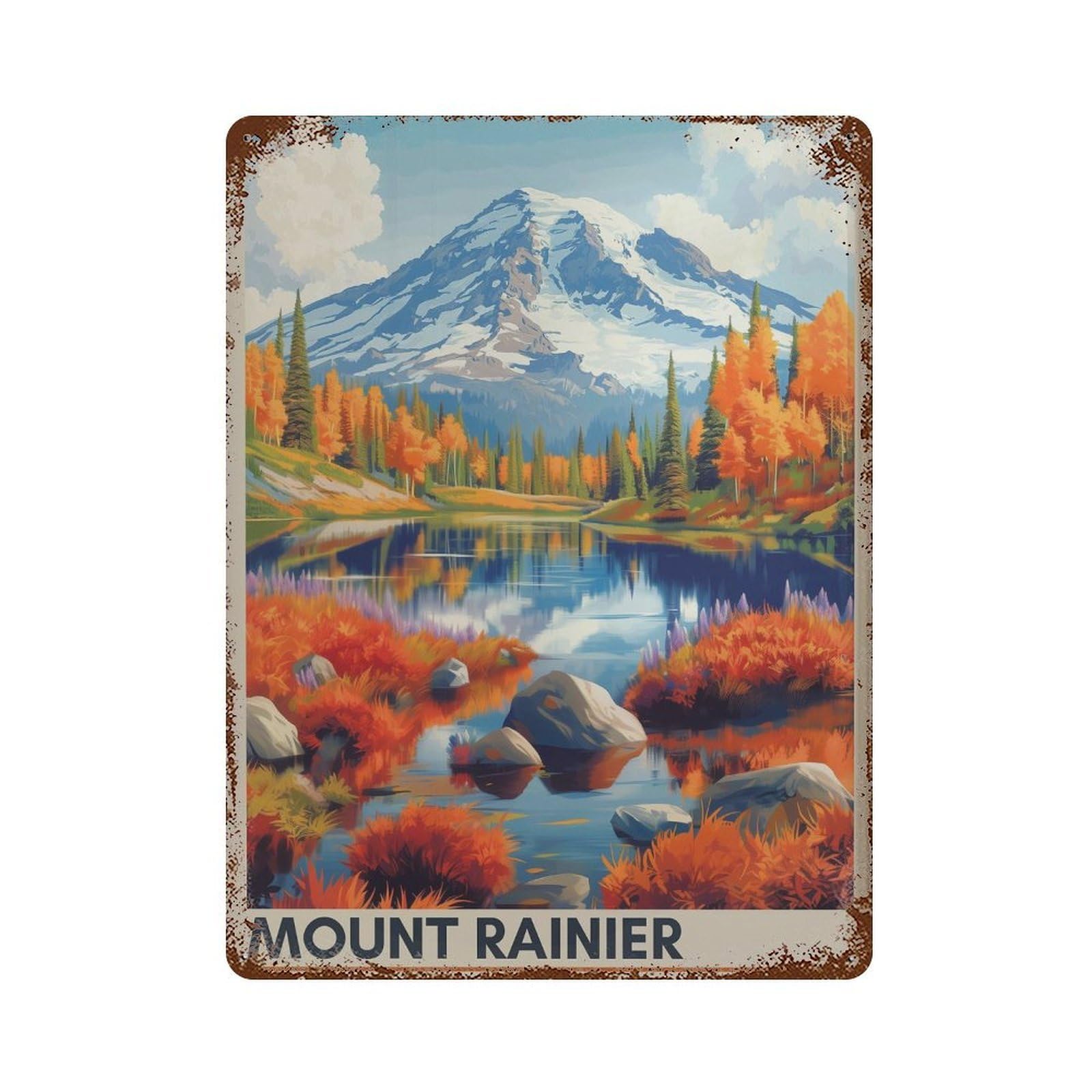 xiaoxiaoshen Mount Rainier Travel Washington US Wall Decor Art Metal Tin Poster Modern Home Decor Art Home Bar Shop Decorations Vintage Sign 40x30cm