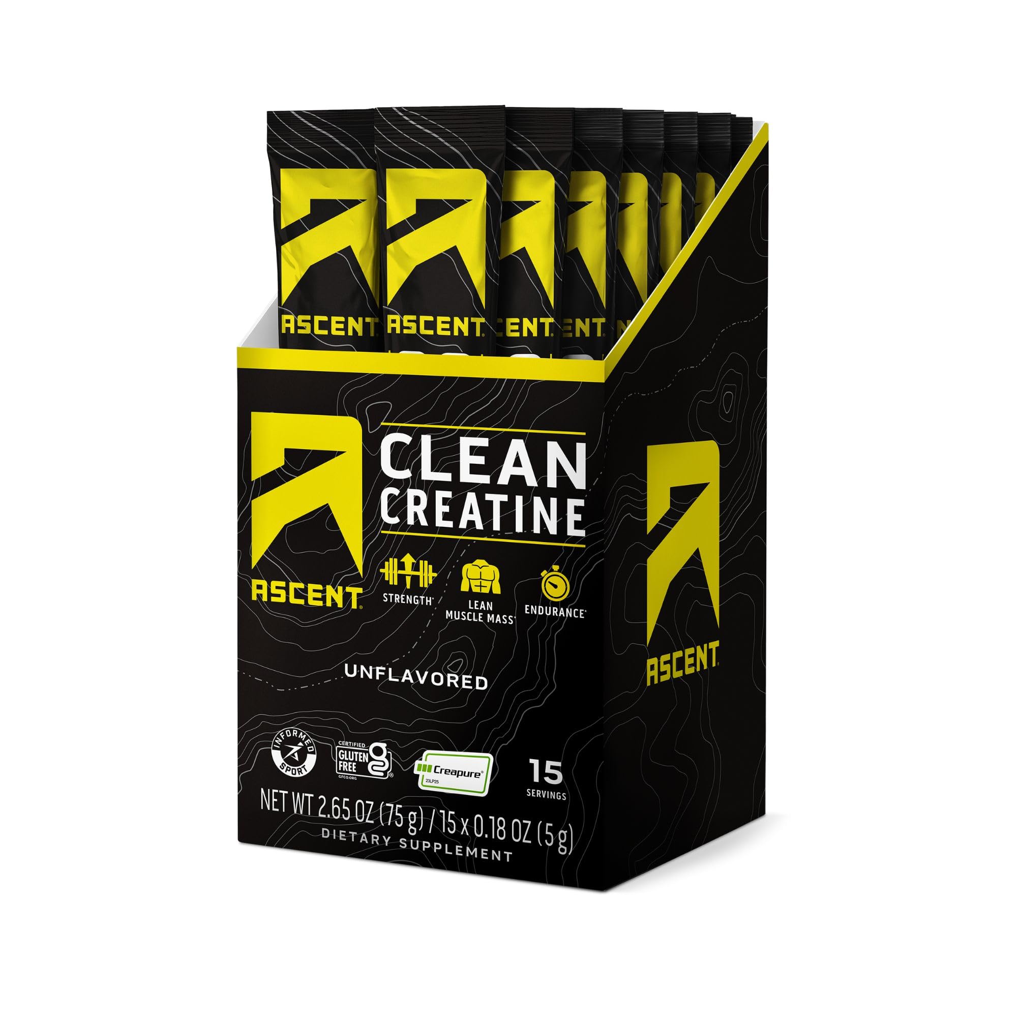 Ascent Clean Creatine Monohydrate, Creapure, Unflavored,15 5G Servings 15 Servings (Pack of 1)