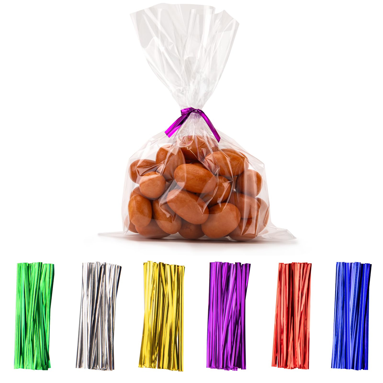 4x6 inch 240 Pcs Clear Cellophane Bags, Cello Cellophane Treat Bags, OPP Plastic Treat Bags with 240pcs Twist Ties, Good for Cookies, Gift, Bakery, Candies, Party Favors