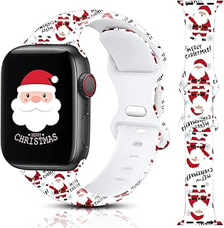 Christmas Watch Band Compatible with Apple Watch Band 38mm 40mm 41mm iWatch SE Series 8 7 6 5 4 3 2 1, Santa Claus Strap Wristband, Christmas Gift Soft Sport Replacement Strap Band for Girls