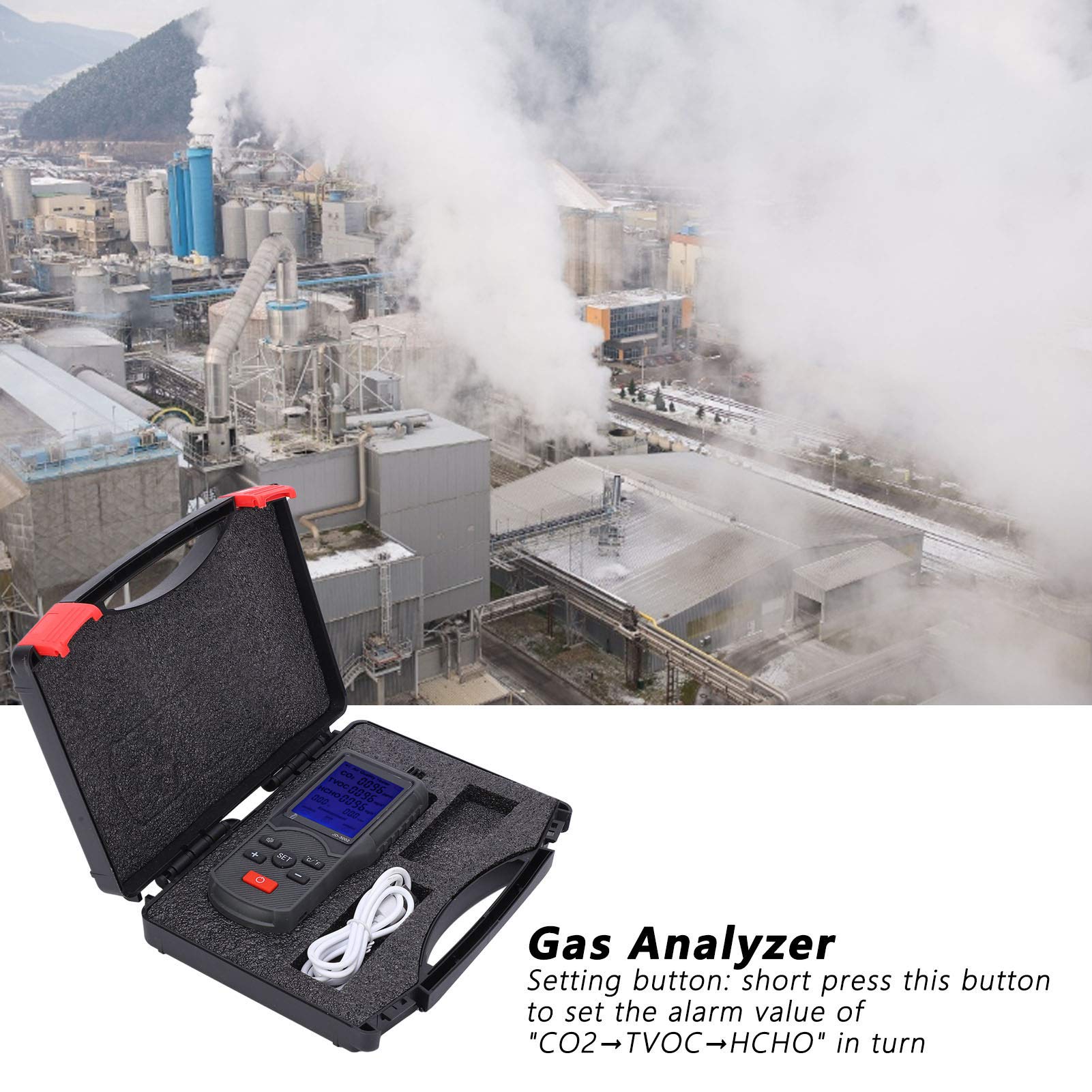 Monitor de Calidad del Aire Medidor de CO2 TVOC Detector de Temperatura y Humedad Equipo de Prueba Industrial Jd-3002 Medidor Profesional para Interiores y Exteriores