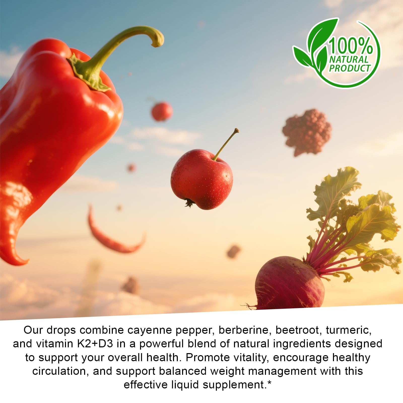 Cayenne Pepper Drops, Liquid Cayenne Pepper, Cayenne Health Supplements, Cayenne Pepper Hawthorn Beet Root Turmeric Curcumin, Vitamin K2 & D3, Vegan-Friendly- 2 Fl Oz — Amazon image 2