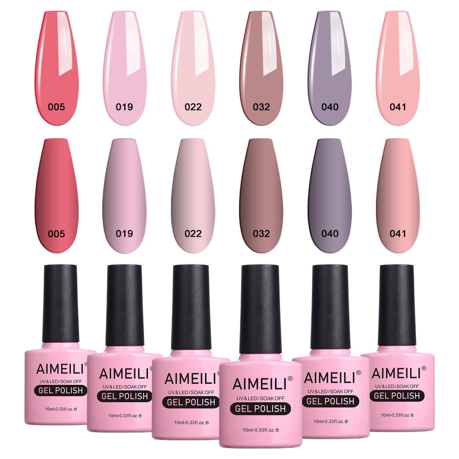 AIMEILI Soak Off Gel Nail Polish, Hema Free, Cruelty Free, Vegan, Pastel Pink Skin Tone Nail Art Set Of 6pcs X 10ml - Kit Set 22