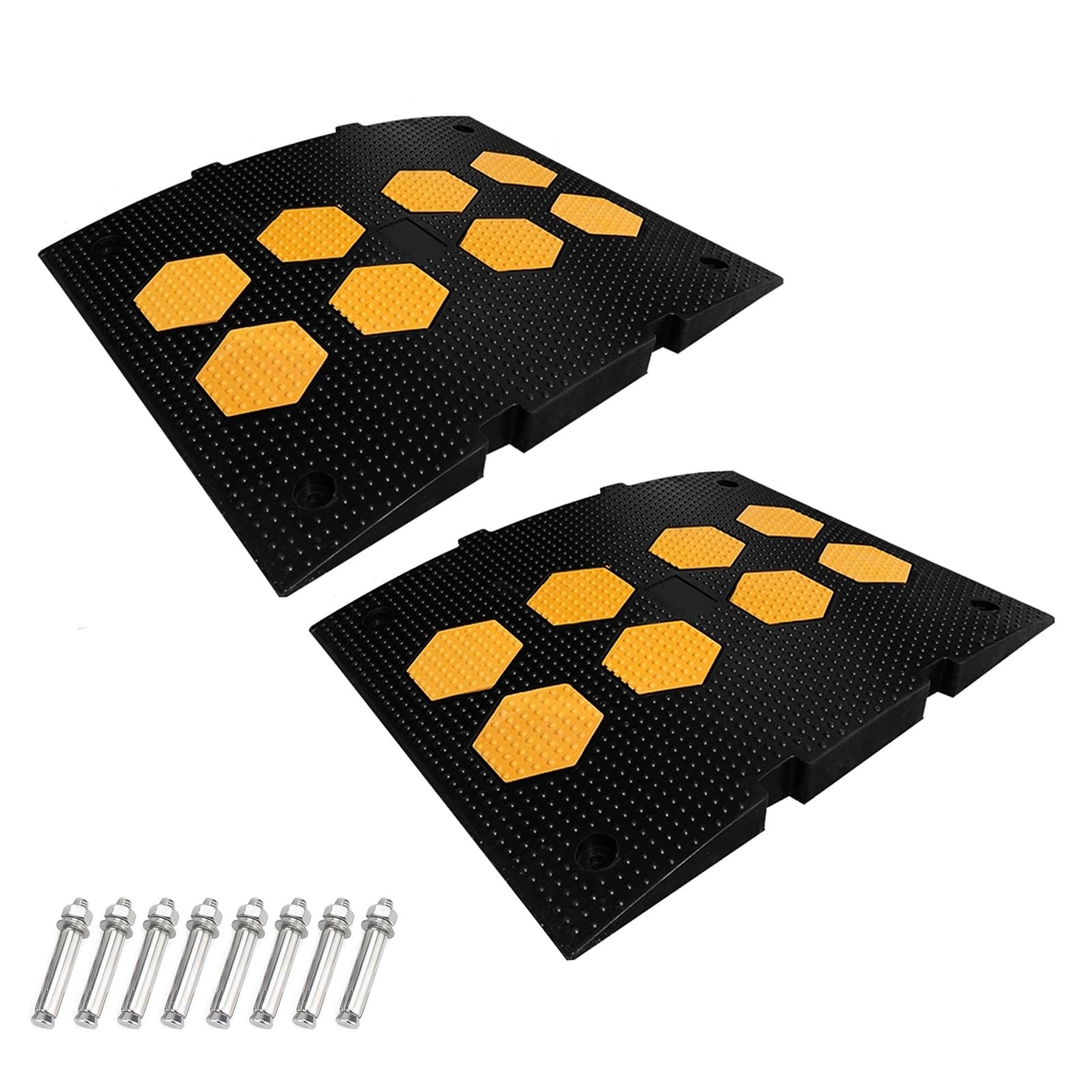 Badenes para Garaje de Caucho, 2 unidades Reductores de Velocidad, Soportan Hasta 100 toneladas, con 8 Tornillos de Expansión, para Carreteras, Urbanizaciones y Garajes(5cm/2in)