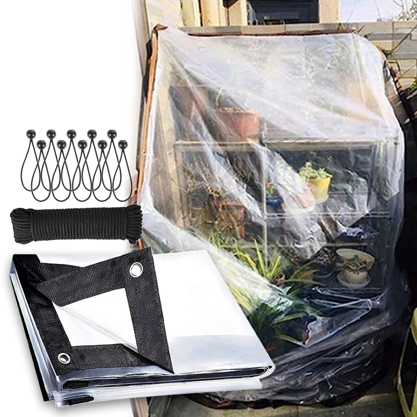 Bâche transparente pour porche et abri de jardin en vinyle imperméable
