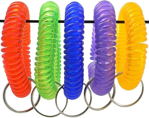 AHIER Paquete de 5 llaveros coloridos de espiral de resorte, llavero de pulsera
