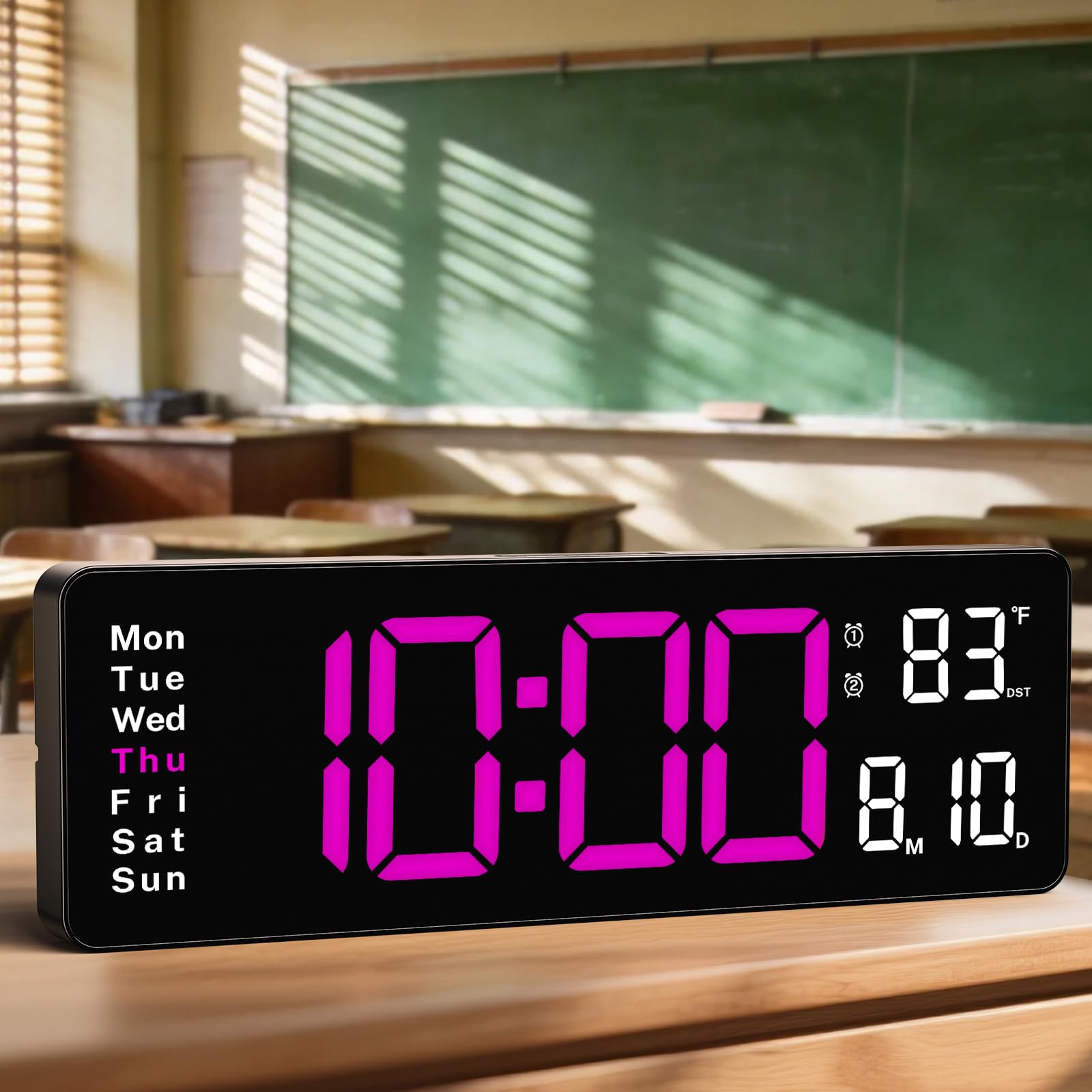 Orologio da parete digitale, con ampio display LED da 40,6 cm, con telecomando, orologio da parete a LED con luce notturna a 8 colori RGB, sveglia, data, settimana, temperatura, DST, per