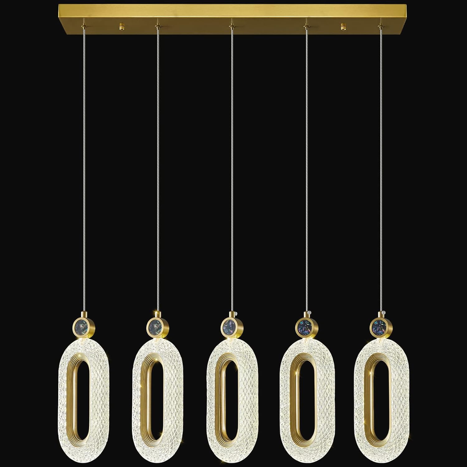 Pendant Lighting for Kitchen Island LED Dimmable Modern Gold Pendant Lights for Dining Room Living Room Bedroom Hallway Entryway Kitchen Island Light Fixtures (5-Light) 5l Light