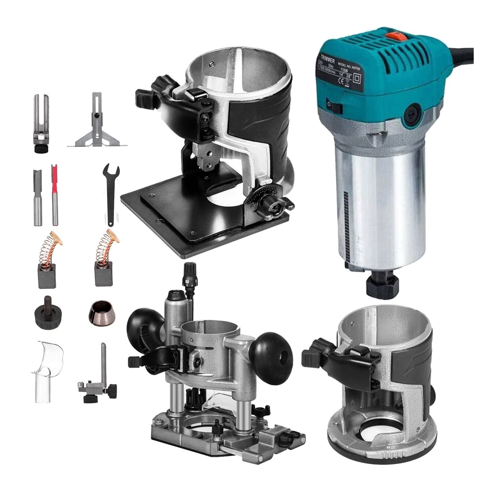 Woodworking Electric Trimmer Hand Wood Router Machine Power Carpentry Tools for Trimming Slotting Milling Grooving Carving(Fixed Plunge Tilt-B)