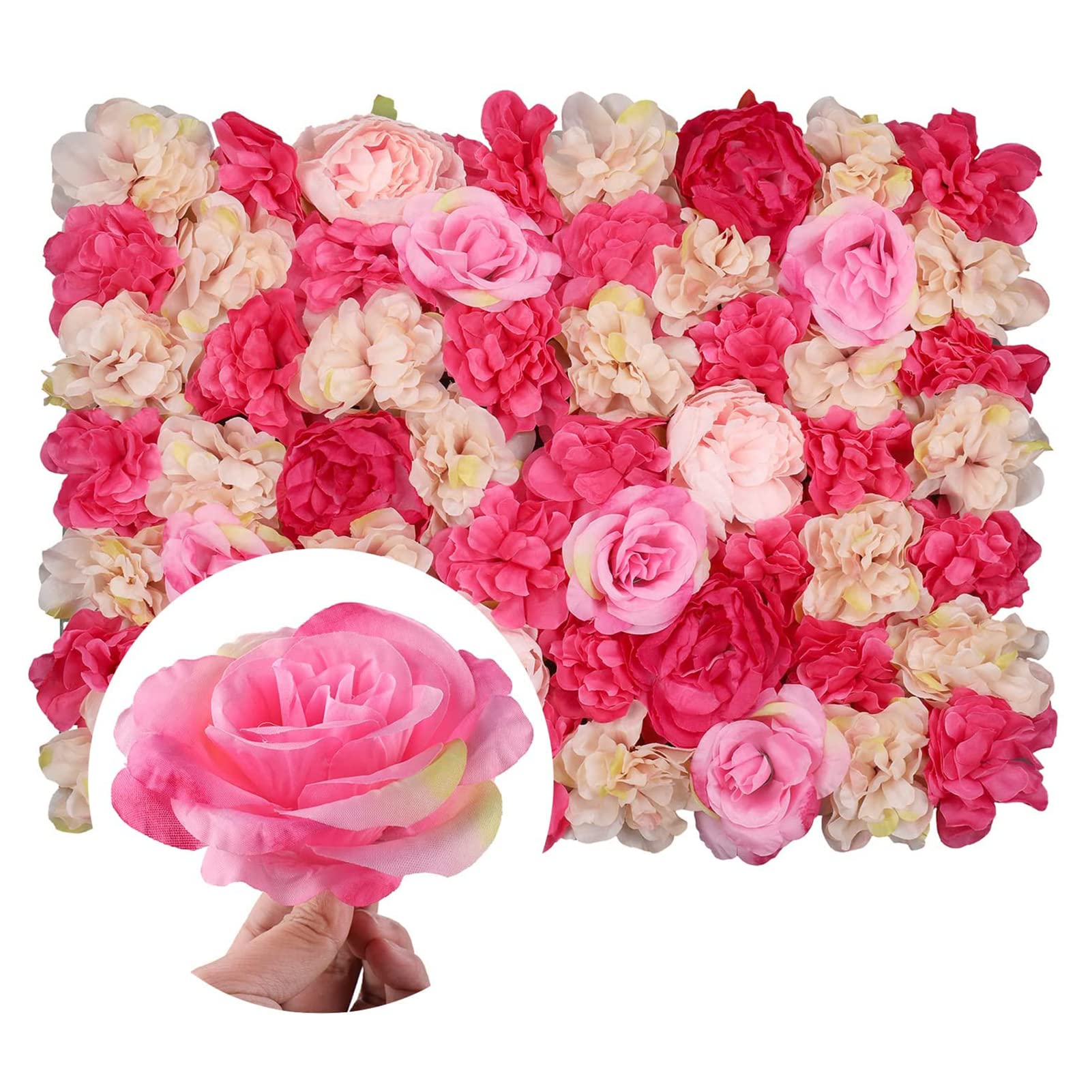 YNGJUENCP Weddecor Rose Red Flower Panels Wall Décor Artificial Silk Flowers Romantic Floral Backdrop Wall Hedge Home Decoration Wedding Party Photo Background 6Pcs(Size:6pcs)