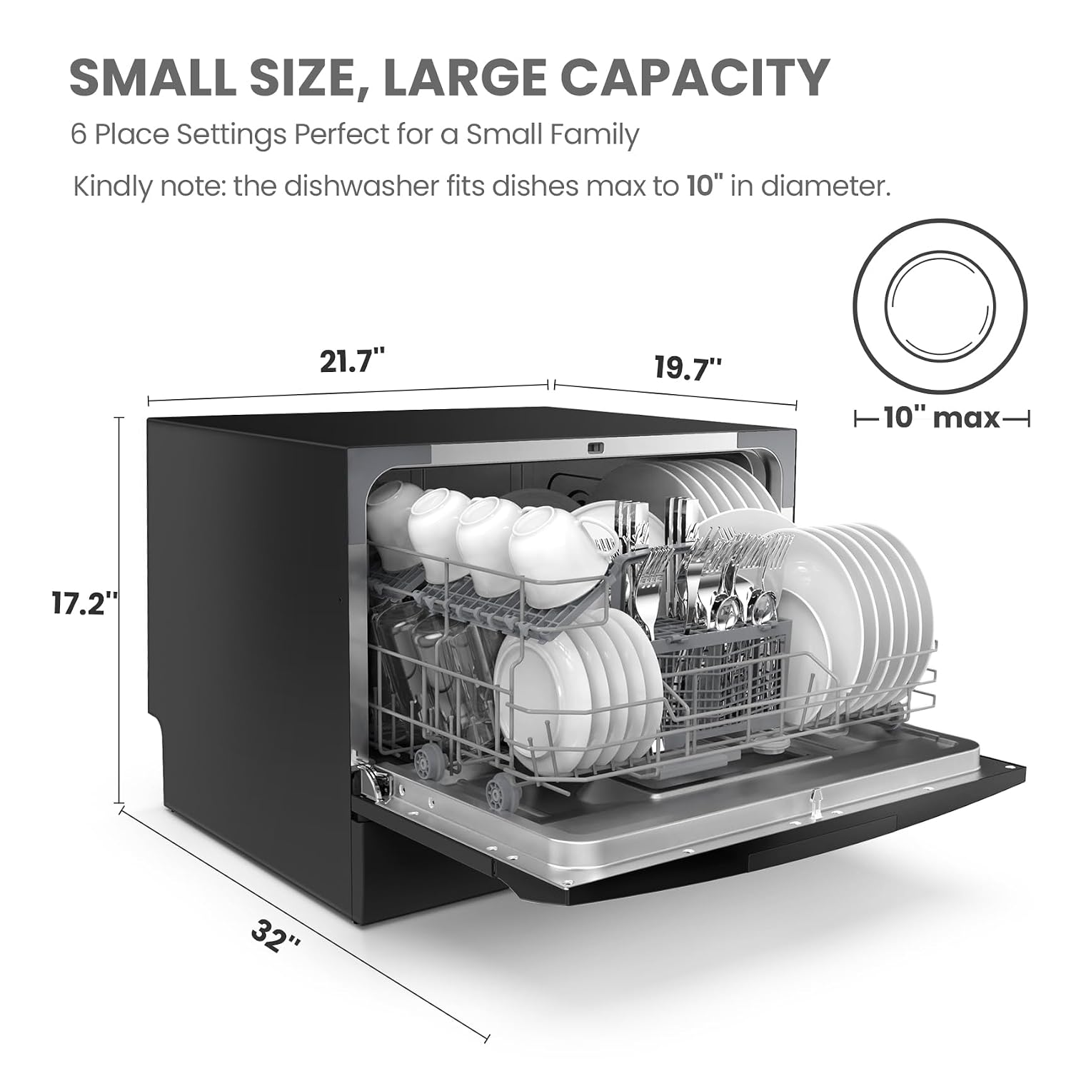 COMFEE’ Portable Mini Dishwasher, Energy Star, Countertop, 6 Place Settings, with 8 Washing Programs, Speed, Baby-Care, ECO& Glass, Dish Washer for Dorm, RV& Apartment, White, view 10