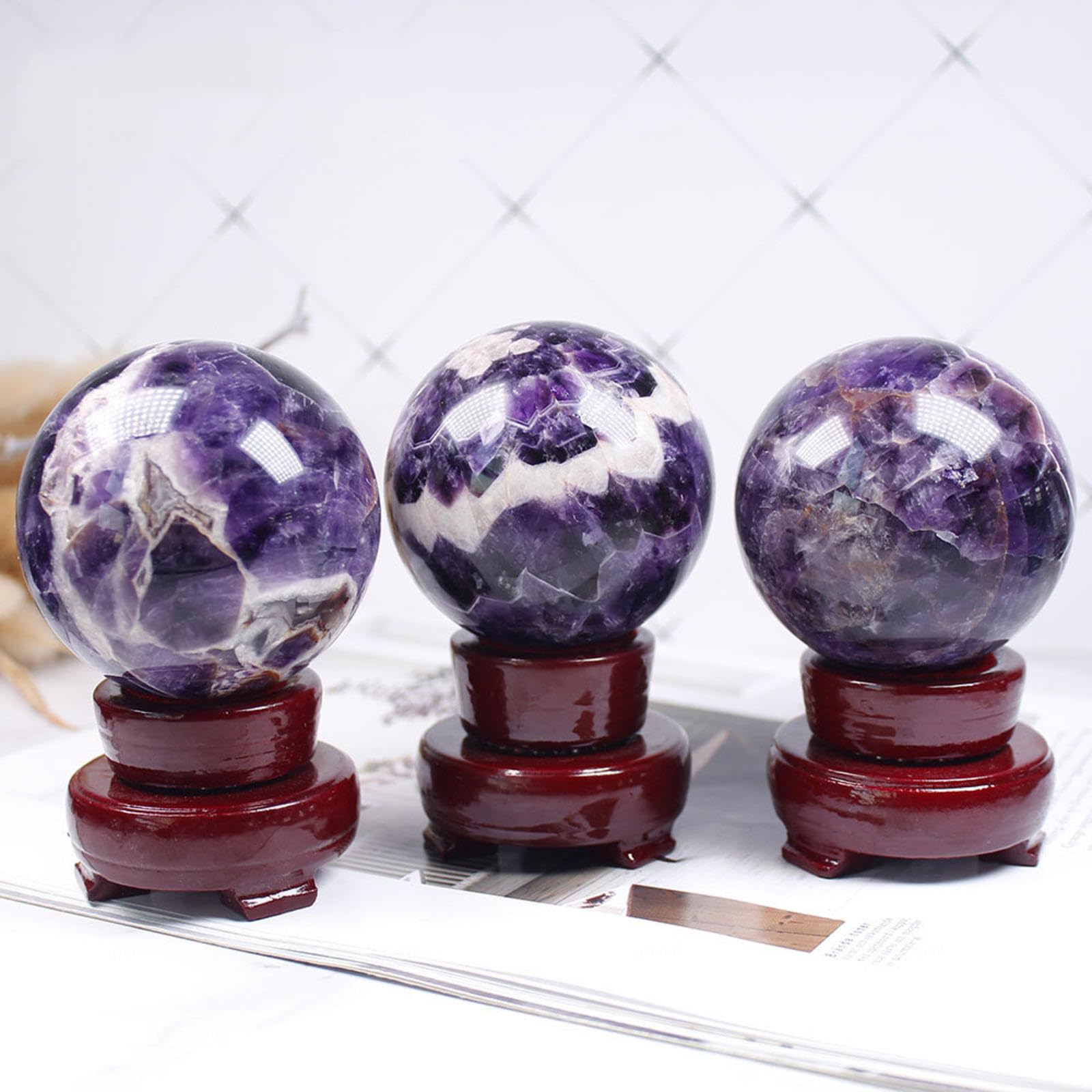 NIBHZ Bola de Amatista de Ensueño de Cristal Natural Bola de Amatista Natural Esfera de Piedras Preciosas de Cristal de Cuarzo Reiki Hogar,Amethyst Ball-50mm