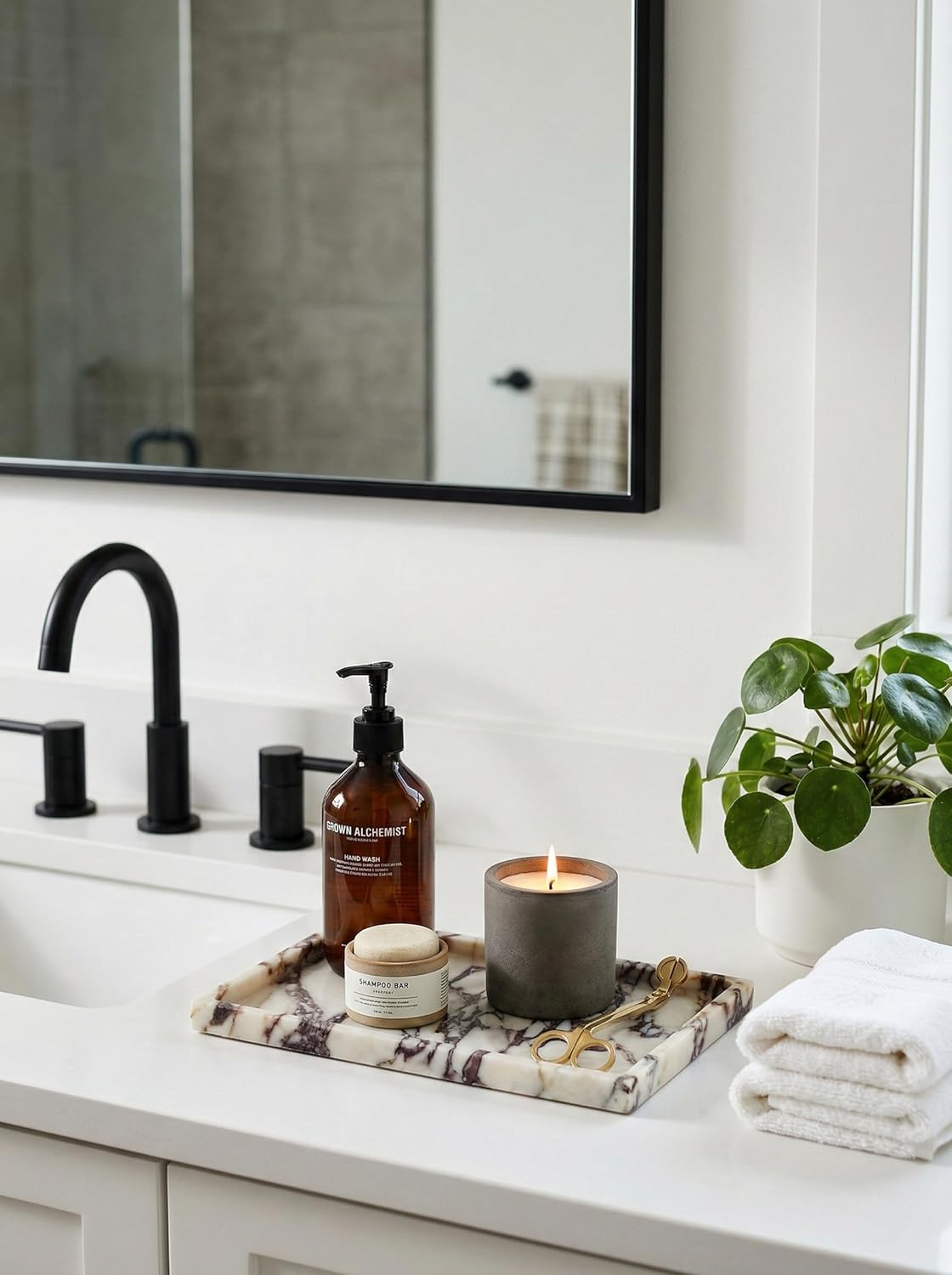 Denique Natural Marble Vanity Tray for Bathroom Countertop, Stone Storage Tray for Home Decor, 12"x8" Genuine Calacatta Viola Marble Perfume Jewelry Organizer for Kitchen Dresser