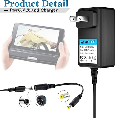 Miniatura 2 de PwrON Adaptador de CA a CC de 12V 2A compatible con reproductor de DVD portátil Sony AC-FX150 DVP-FX720 DVP-FX730 DVP-FX810 DVP-FX810/L DVP-FX820