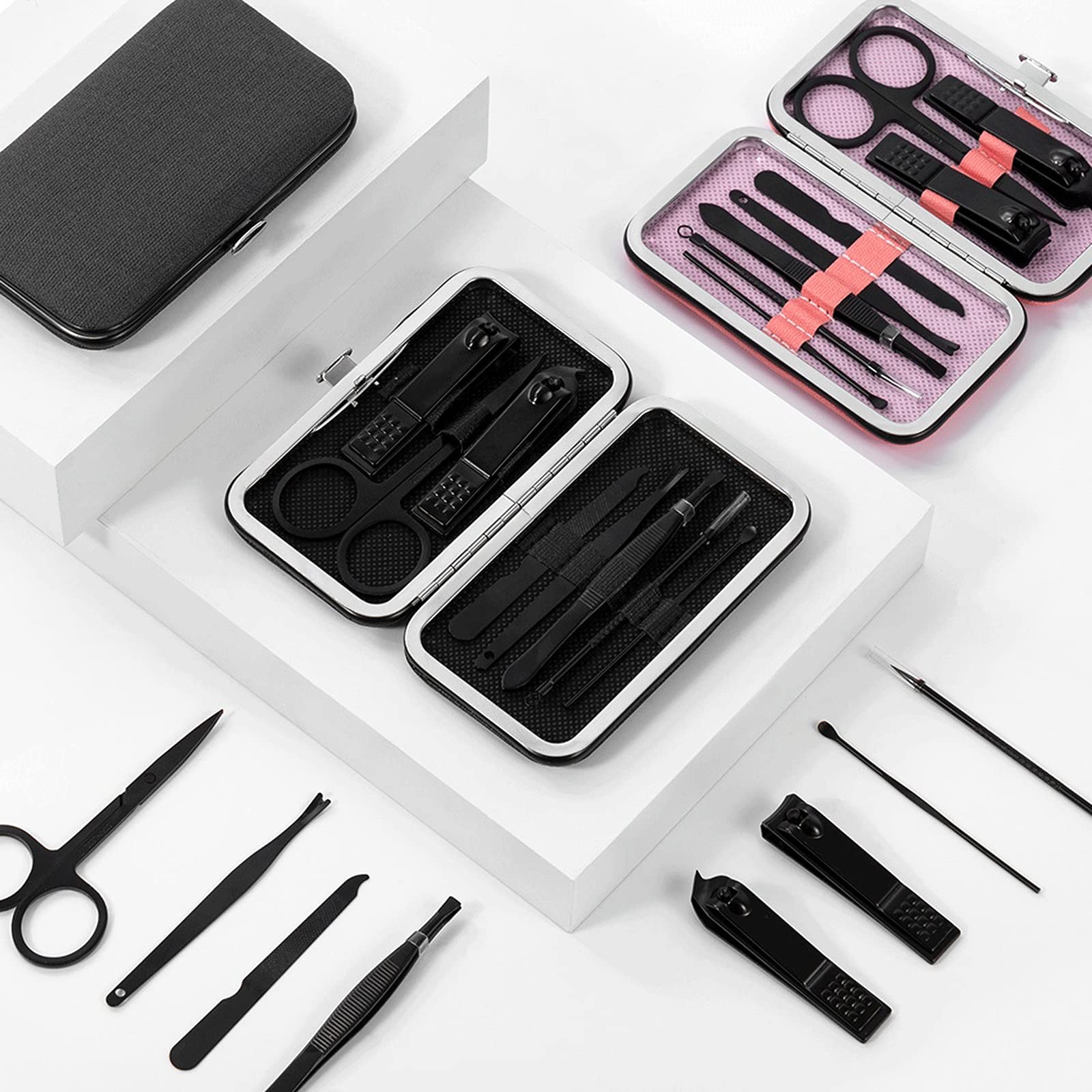 XIANGFAZJD Cortauñas 8PCS Clippers Clippers Portátil Archivo de uñas de Acero Inoxidable Pinzas Tweezers Set Tijeras Profesionales con Kits de Cortador de manicura