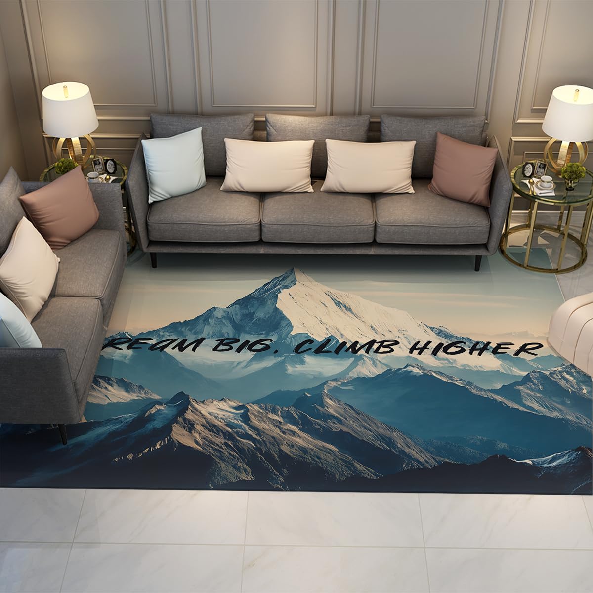 Dywan 60 x 120 cm Niebieski Inspirujący Dywan Antypoślizgowy Mountain Peak Można prać w pralce Odporny na plamy Cytat Motywacyjny Niskie Włosy Mata Miękka do Biblioteki