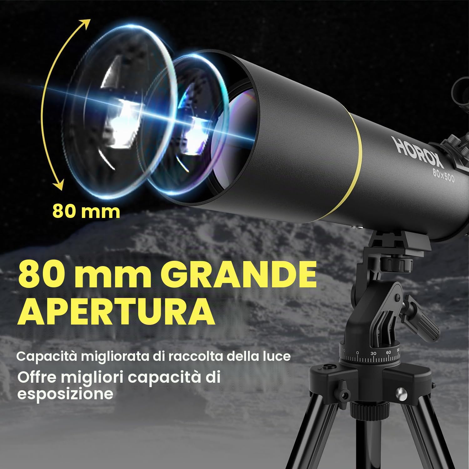 Telescopio Rifrattore 80 mm, 500 mm, per Adulti e Bambini, con Treppiede Professionale e Adattatore per Telefono, Zaino Telescopico Portatile