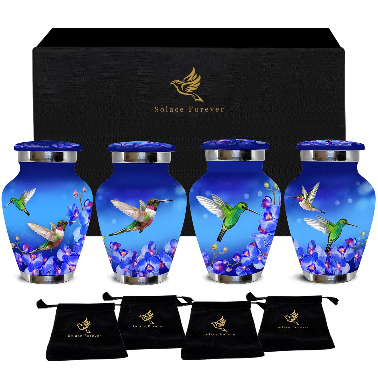 Small Urns for Human Ashes Keepsake - Mini Urn for Ashes Adult Male & Female - Keepsake Urns Set - Honor Your Loved One with Funeral Memorial Urn (Dark Blue, Set of 4)