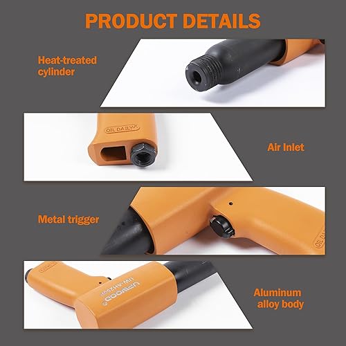 Miniatura 4 de UW-AH250P Kit de martillo de aire de barril largo con retenedor de cambio rápido y 4 cinceles, carrera de 3-58 pulgadas, 2200 BPM, peso ligero