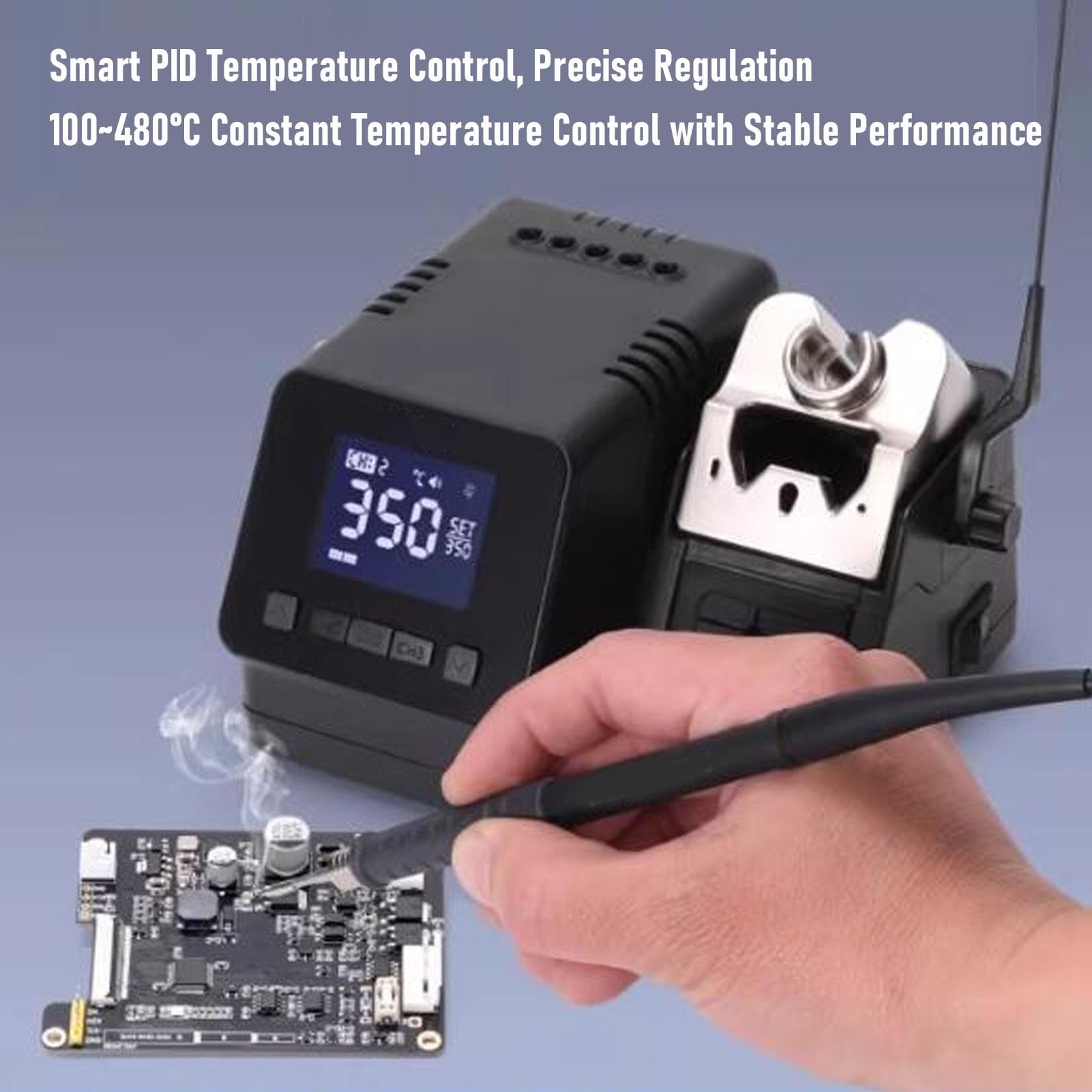 Lazmin112 Stacja Lutownicza, Cyfrowy Wyświetlacz LCD o Mocy 120 W, Szybkie Nagrzewanie, Regulacja Temperatury PID z Przewodem Uziemiającym, Antystatyczna, Automatyczne Uśpienie, do (wtyczka UE)