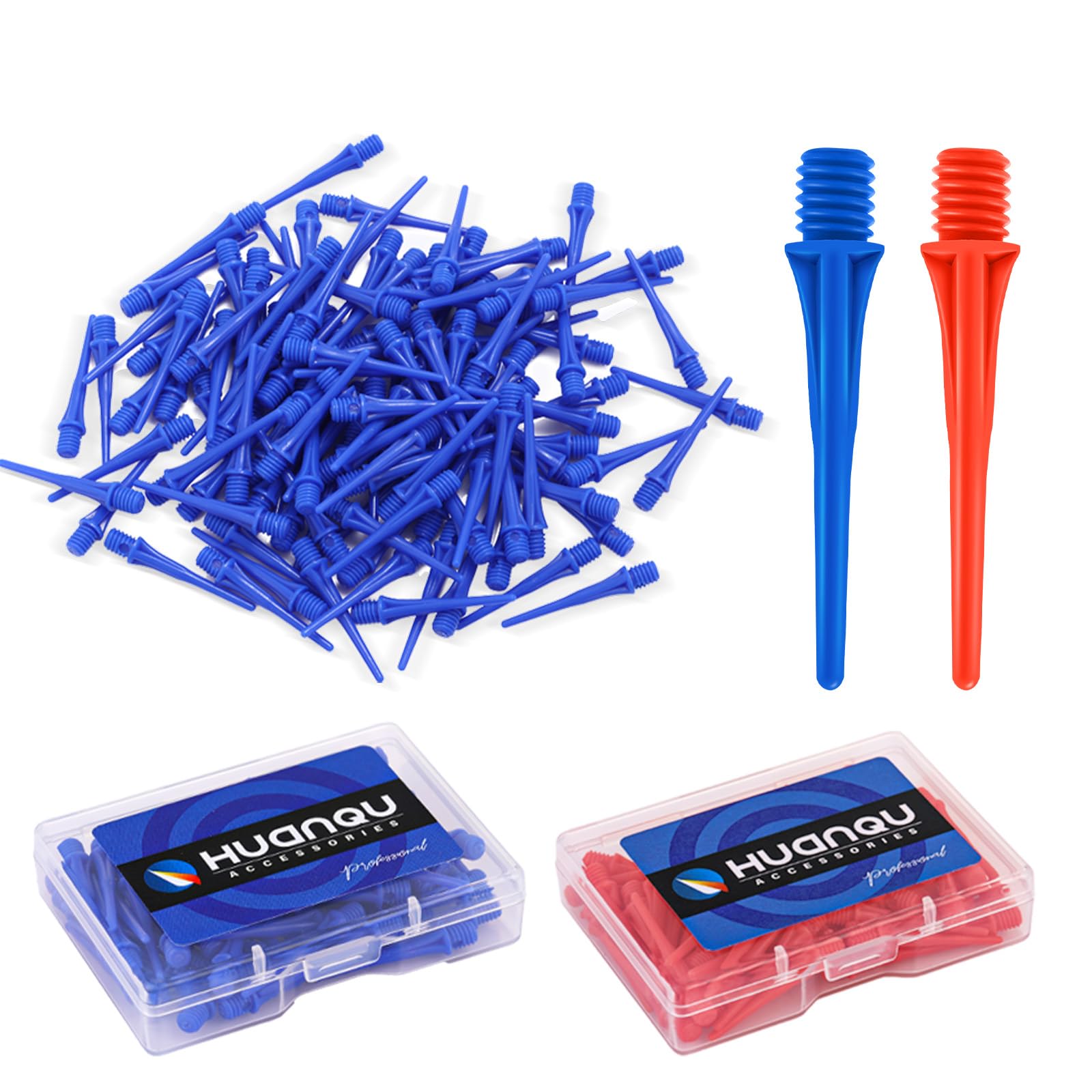 HUANQU 200pcs Dart Points Red+Blue Soft Tip Dart Tips with 2 Storage Cases, 2BA Replacement Dart Points for Soft Tip Darts Board, Darts for Electronic Dart Board, Durable Darts Accessories