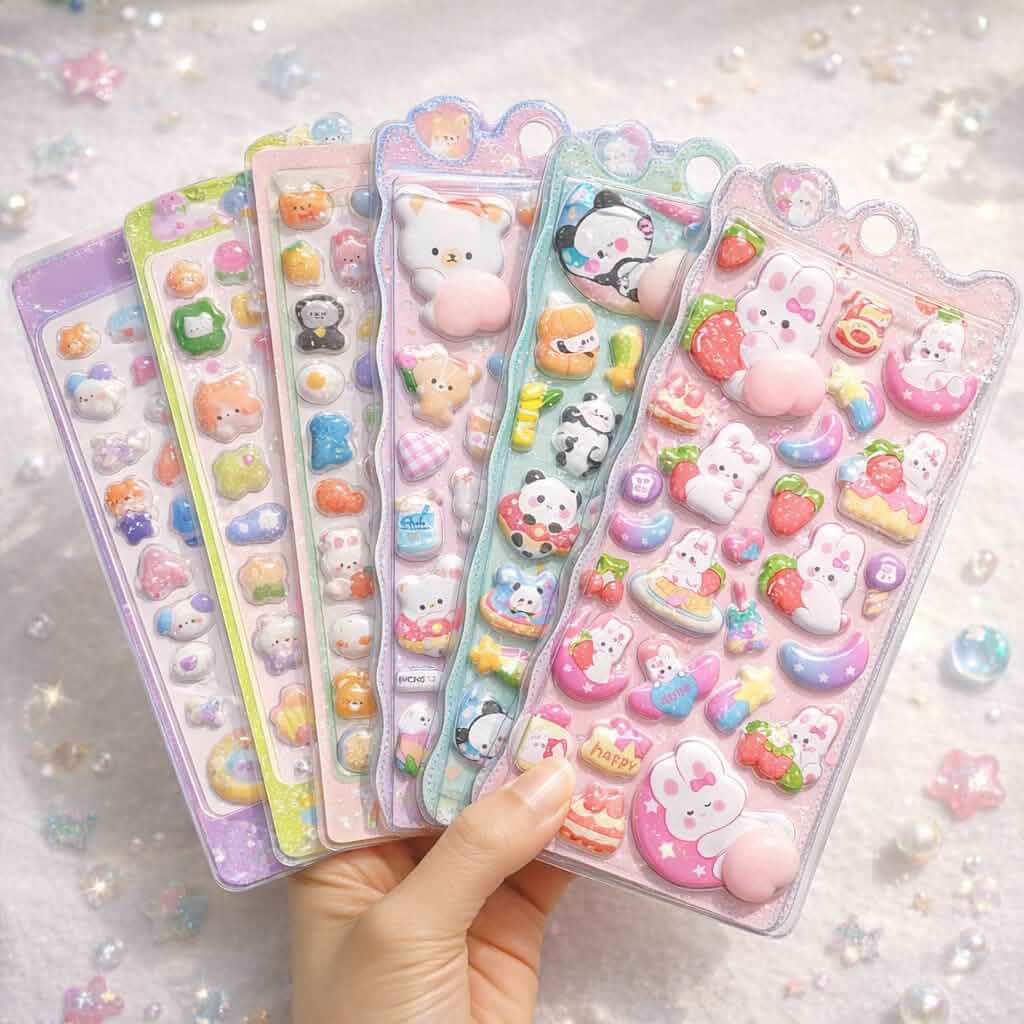 Mini 3D Puffy Stickers, 230+ Kawaii Cute Stickers (6 Sheets, 2 Styles), Soft Raised Bubble Stickers for Phone Case, Journals, Planners, Scrapbooking, DIY Decor Kawaii, Animal, Food