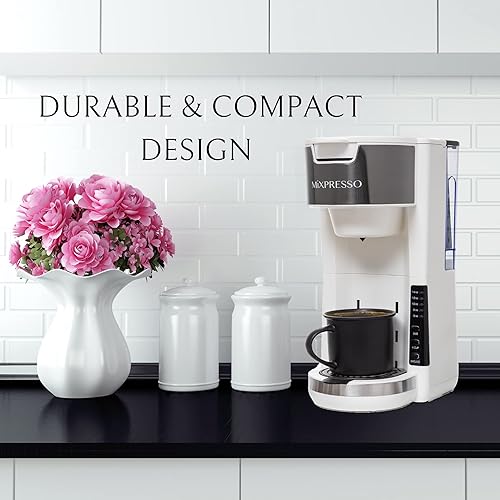 Vista 45 de Mixpresso Cafetera de una sola porción compatible con cápsulas K-Cup y café molido, cafetera K-Cup de una sola porción con 4 tamaños de preparación