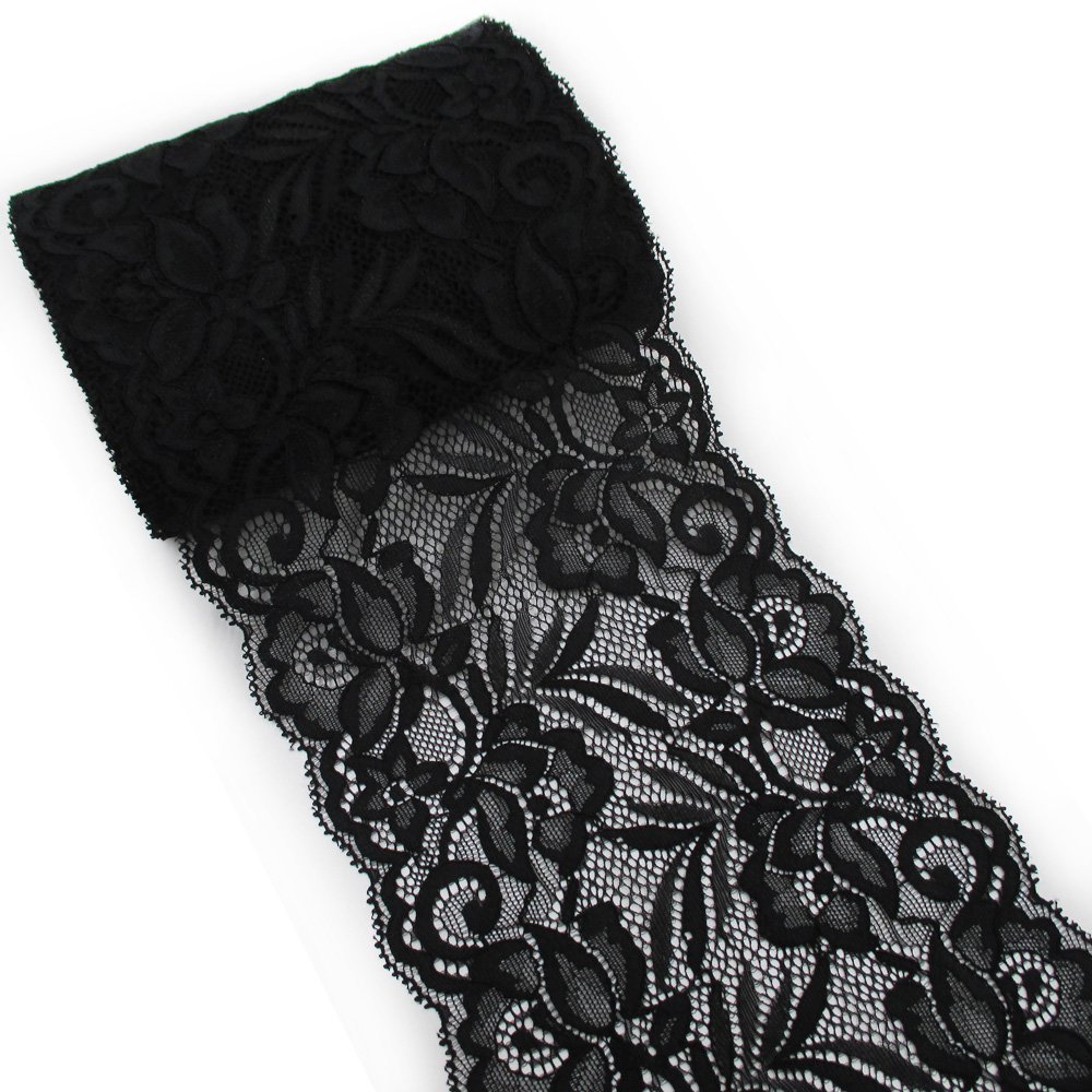 Trimscraft 10 Yards 6 Inches Wide Stretch Polyester Embroidery Floral Pattern Lace Trimming DTY Craft Supply Clothing Accessories (Black)