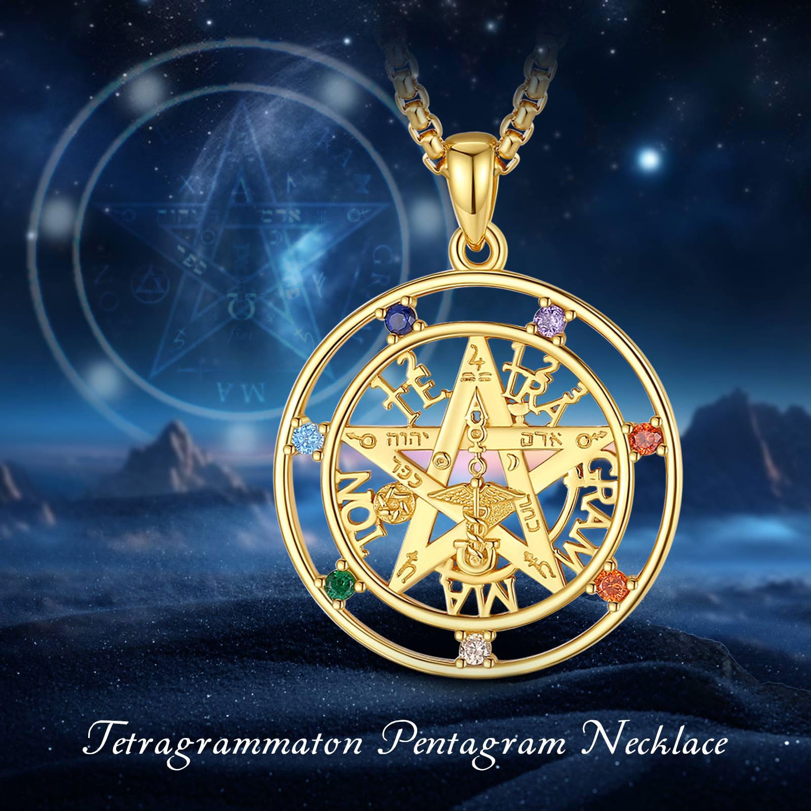Collar Pentagrama para Mujer Hombre Plata de Ley 925, Colgantes Vintage Tetragrammaton Collares, Joyería Amuleto Pentagrama Regalo para Mujer Hombre Madre Padre Novio, 61CM