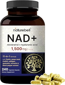 NatureBell NAD+ 1,500mg Per Serving, 240 Veggie Capsules | NMN Supplement Alternative | 10-in-1 Complex with Resveratrol Plus Hyaluronic Acid, Quercetin, Fisetin, Collagen, & More – Non-GMO