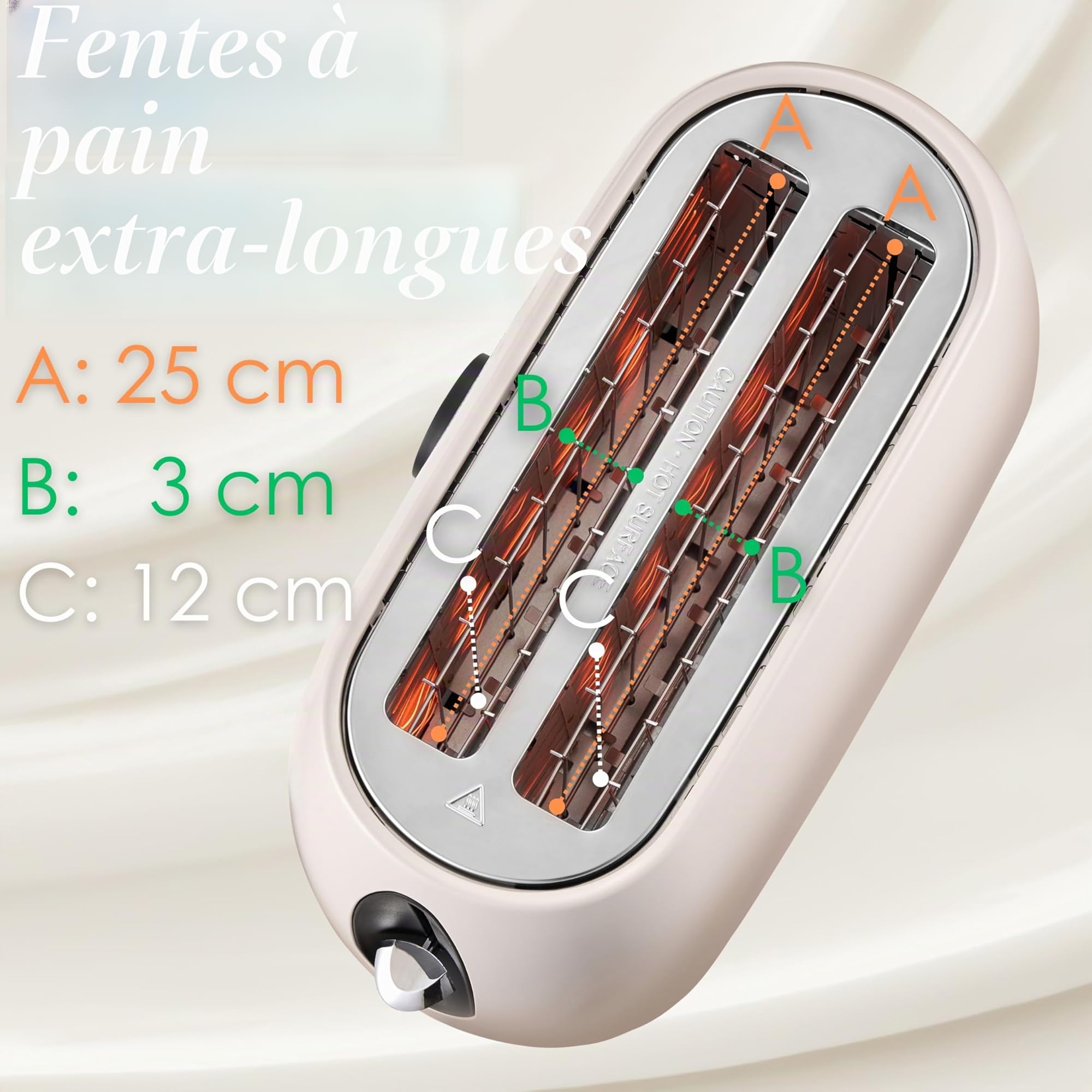 Steinborg Grille-pain pour 4 tranches avec grille à viennoiseries - Arrêt automatique - Double fente - Écran LED avec affichage du temps restant - Beige
